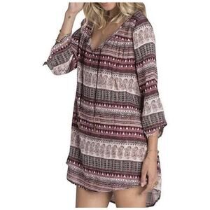 Billabong Take Me Away Bohemian Tunic Dress Size Small Popover Mini
